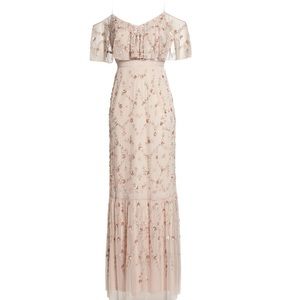 Adrianna Papell Floral Beaded Popover Gown